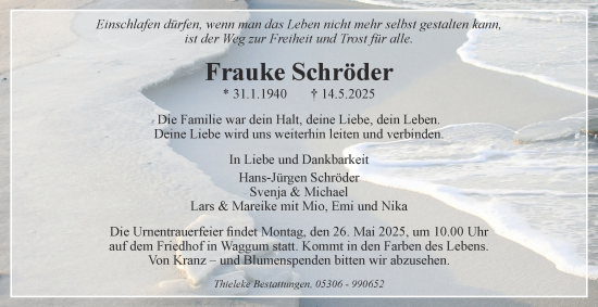 Traueranzeige von Frauke Schröder 