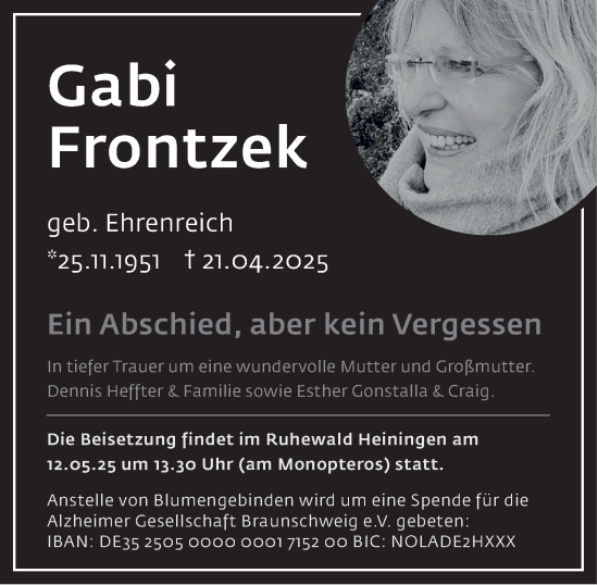 Traueranzeige von Gabi Frontzek von Salzgitter-Zeitung