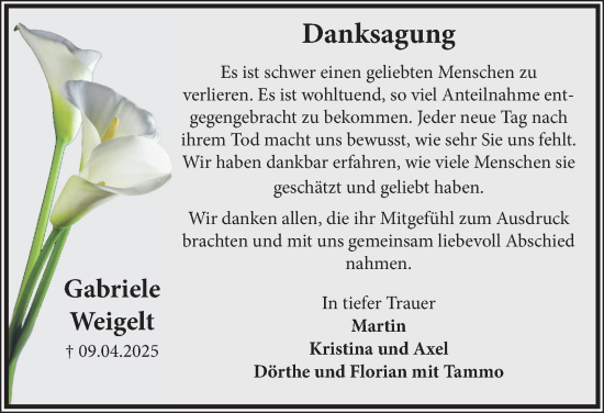 Traueranzeige von Gabriele Weigelt von Salzgitter-Zeitung