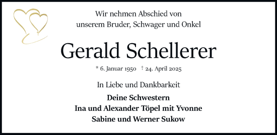 Traueranzeige von Gerald Schellerer 