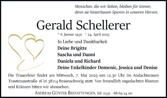 Traueranzeige von Gerald Schellerer 