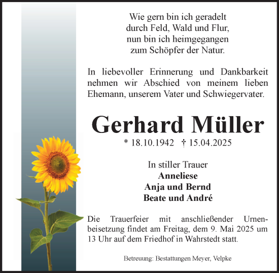 Traueranzeige von Gerhard Müller 