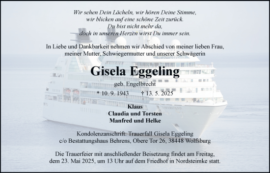Traueranzeige von Gisela Eggeling 