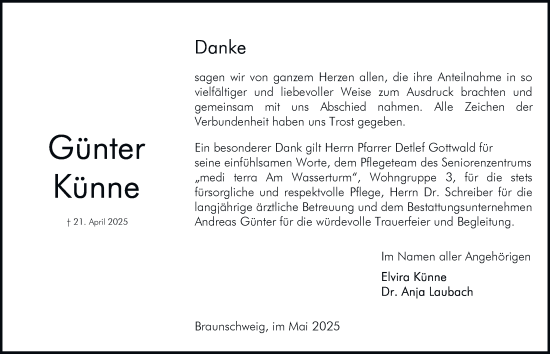 Traueranzeige von Günter Künne 