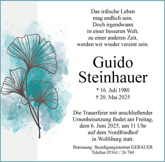 Traueranzeige von Guido Steinhauer 