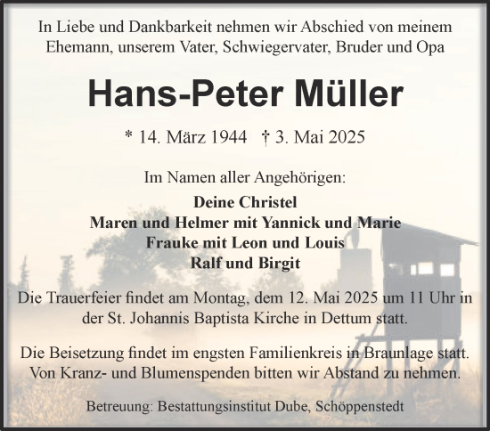 Traueranzeige von Hans-Peter Müller von Wolfenbütteler Zeitung