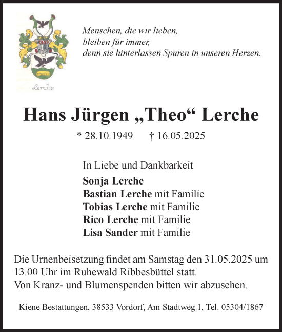 Traueranzeige von Hans Jürgen Lerche 