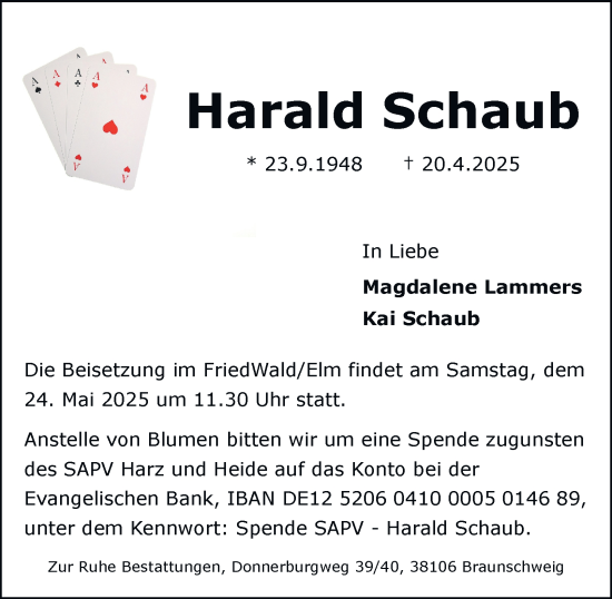 Traueranzeige von Harald Schaub 