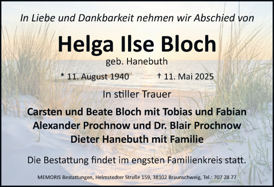 Traueranzeige von Helga Ilse Bloch 