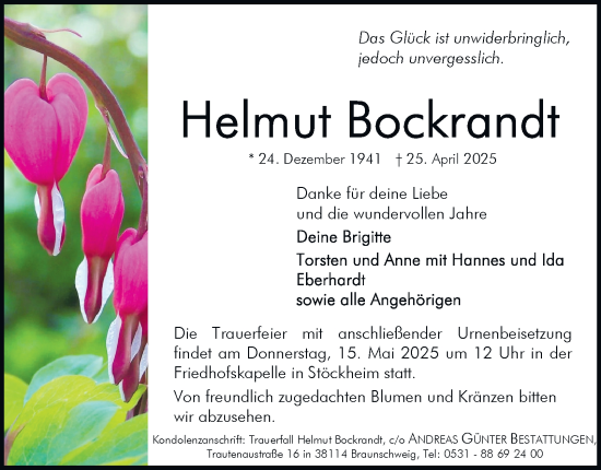 Traueranzeige von Helmut Bockrandt 