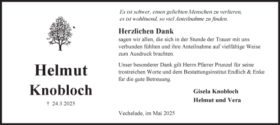Traueranzeige von Helmut Knobloch von Peiner Nachrichten