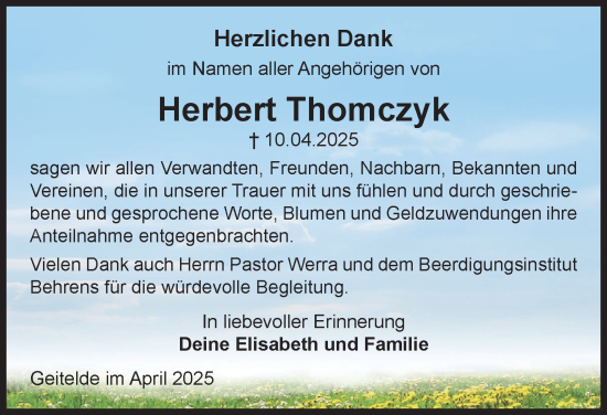 Traueranzeige von Herbert Thomczyk 