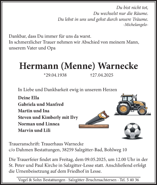 Traueranzeige von Hermann Warnecke von Salzgitter-Zeitung