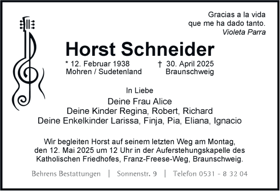 Traueranzeige von Horst Schneider 