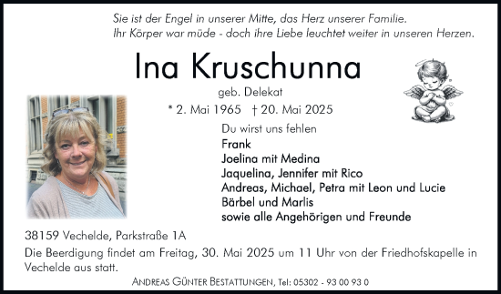 Traueranzeige von Ina Kruschunna von Peiner Nachrichten
