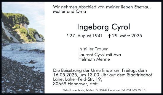 Traueranzeige von Ingeborg Cyrol 