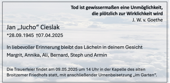 Traueranzeige von Jan Cieslak 