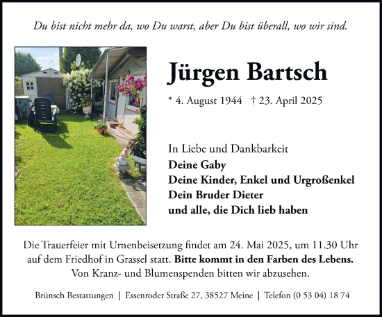 Traueranzeige von Jürgen Bartsch 