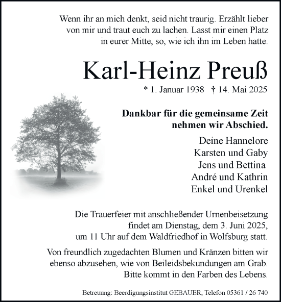 Traueranzeige von Karl-Heinz Preuß 