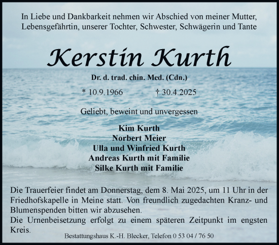 Traueranzeige von Kerstin Kurth 