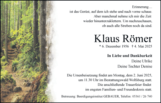Traueranzeige von Klaus Römer 