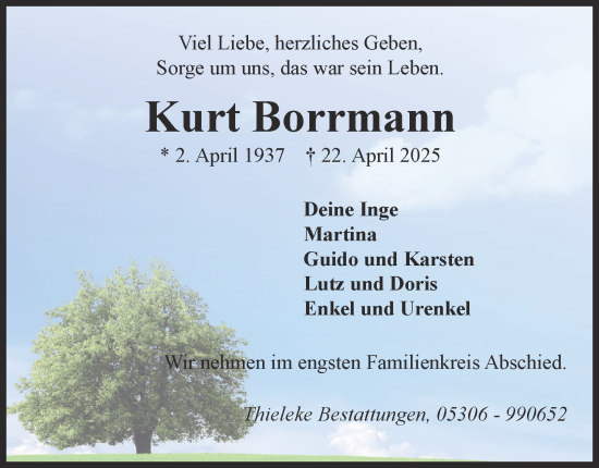 Traueranzeige von Kurt Borrmann 