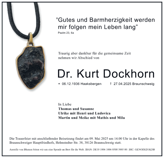 Traueranzeige von Kurt Dockhorn von Salzgitter-Zeitung