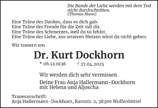 Traueranzeige von Kurt Dockhorn 