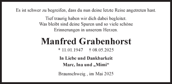 Traueranzeige von Manfred Grabenhorst von Salzgitter-Zeitung
