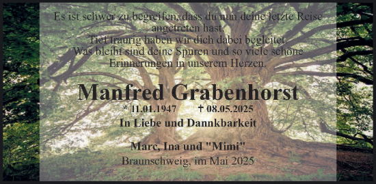 Traueranzeige von Manfred Grabenhorst von Salzgitter-Zeitung