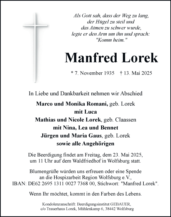 Traueranzeige von Manfred Lorek 