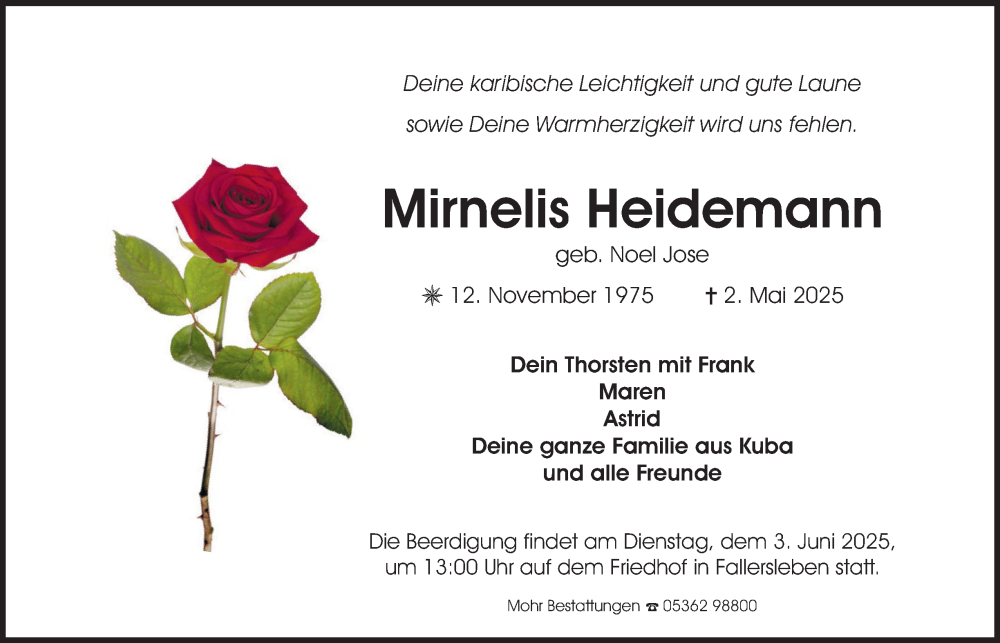  Traueranzeige für Mirnelis Heidemann vom 24.05.2025 aus Braunschweiger Zeitung, Wolfsburger Nachrichten