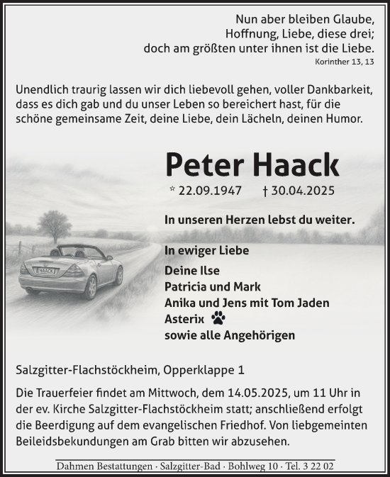 Traueranzeige von Peter Haack von Salzgitter-Zeitung