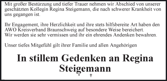 Traueranzeige von Regina Steigemann 