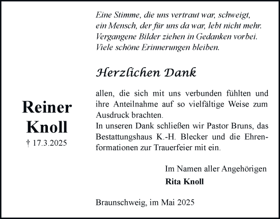 Traueranzeige von Reiner Knoll 