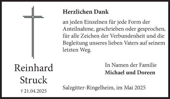 Traueranzeige von Reinhard Struck von Salzgitter-Zeitung