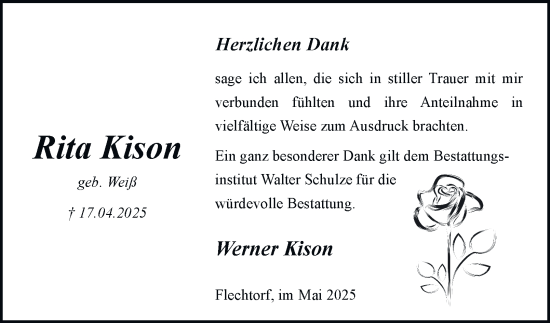 Traueranzeige von Rita Kison von Helmstedter Nachrichten