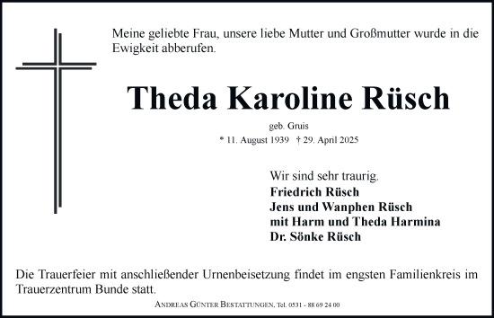 Traueranzeige von Theda Karoline Rüsch 