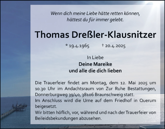Traueranzeige von Thomas Dreßler-Klausnitzer 
