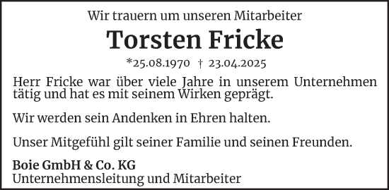 Traueranzeige von Torsten Fricke 