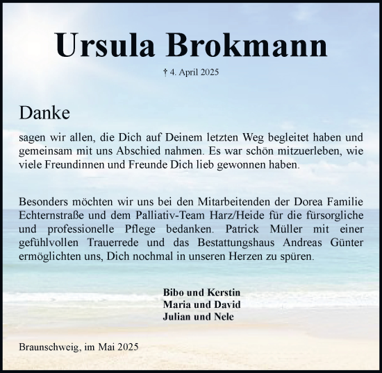 Traueranzeige von Ursula Brokmann 