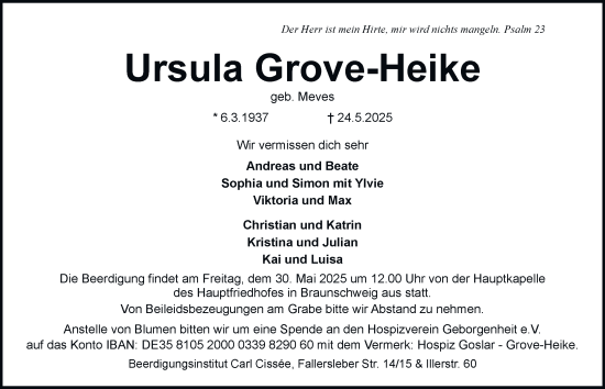 Traueranzeige von Ursula Grove-Heike 