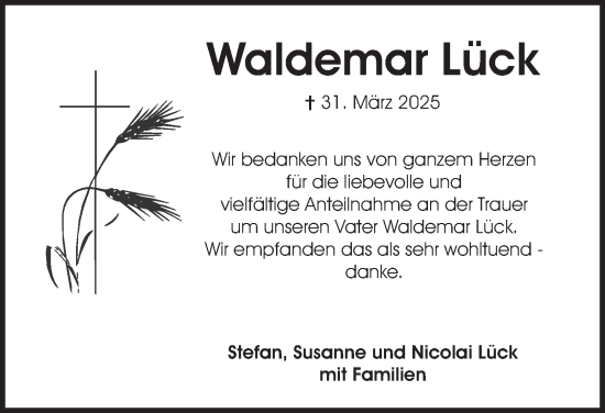 Traueranzeige von Waldemar Lück 