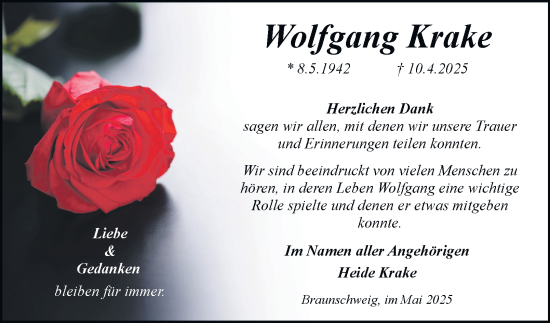 Traueranzeige von Wolfgang Krake 