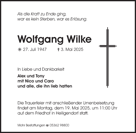 Traueranzeige von Wolfgang Wilke 