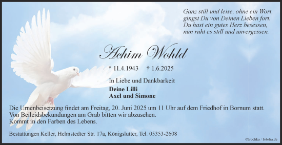 Traueranzeige von Achim Wohld von Helmstedter Nachrichten
