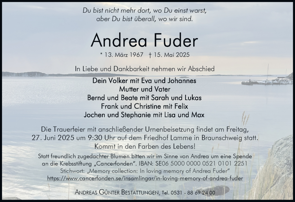  Traueranzeige für Andrea Fuder vom 21.06.2025 aus Braunschweiger Zeitung