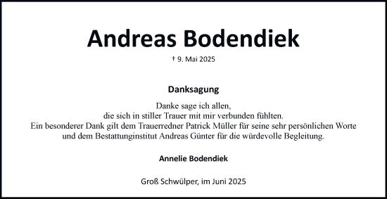 Traueranzeige von Andreas Bodendiek 