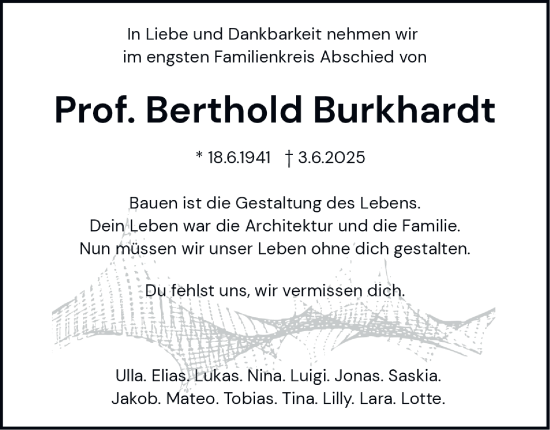 Traueranzeige von Berthold Burkhardt 