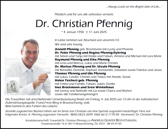 Traueranzeige von Christian Pfennig 